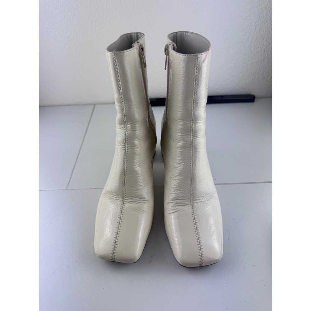 Vince Patent Leather Kaye Block Heel Ankle Boots Cream Size 7M